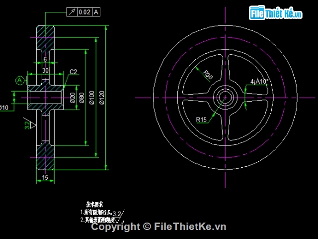 File thiết kế Bản vẽ kỹ thuật chi tiết bánh xe